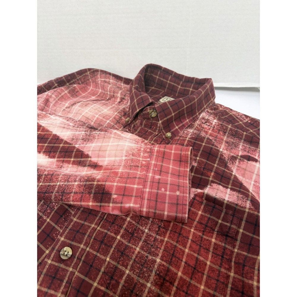 L.L. Bean Maroon Check Ombre Cotton Flannel Button‎ Down Shirt Size Large Duck